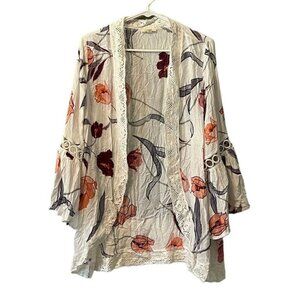 Oddy Mesh Lace Duster Cardigan Size M/L Colorful Sleeveless Boho Peasant Crochet